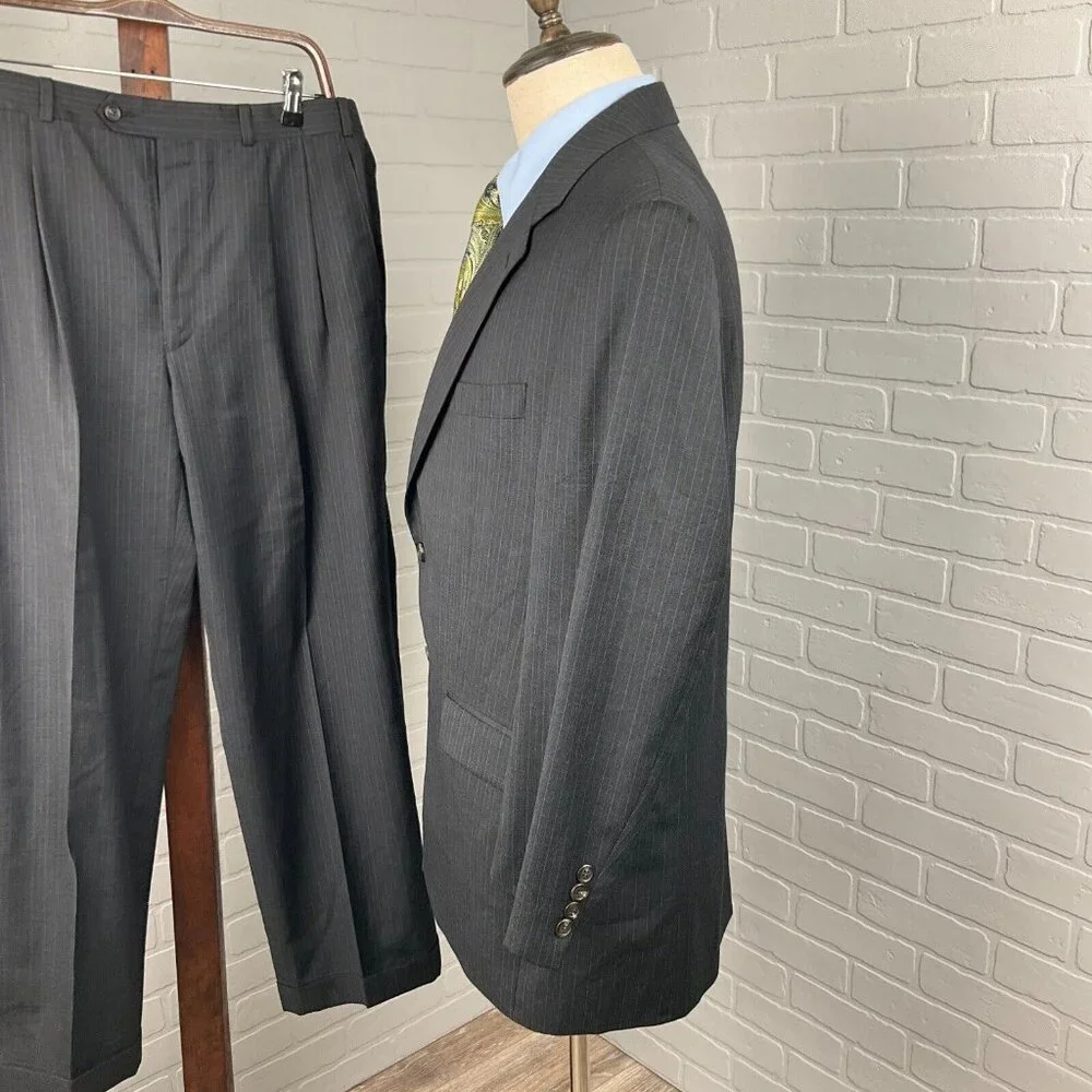 Ralph Lauren‎ Chaps Suit Men 42 34Wx28L Gray Blue Pinstripe Cashmere Wool Canada